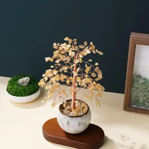 Natural Crystal Citrine Tree, Energy Stone Money Tree, Copper Wire Wrapped Colorful Teabowl Yoga Feng Shui Trees, Home Decor, Fruit