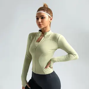 Women's Mock Neck Full-Zip Cropped Jacket - 4-Way Stretch & Sculpting for Yoga Gym - Breathable with Thumbholes women sport clothing