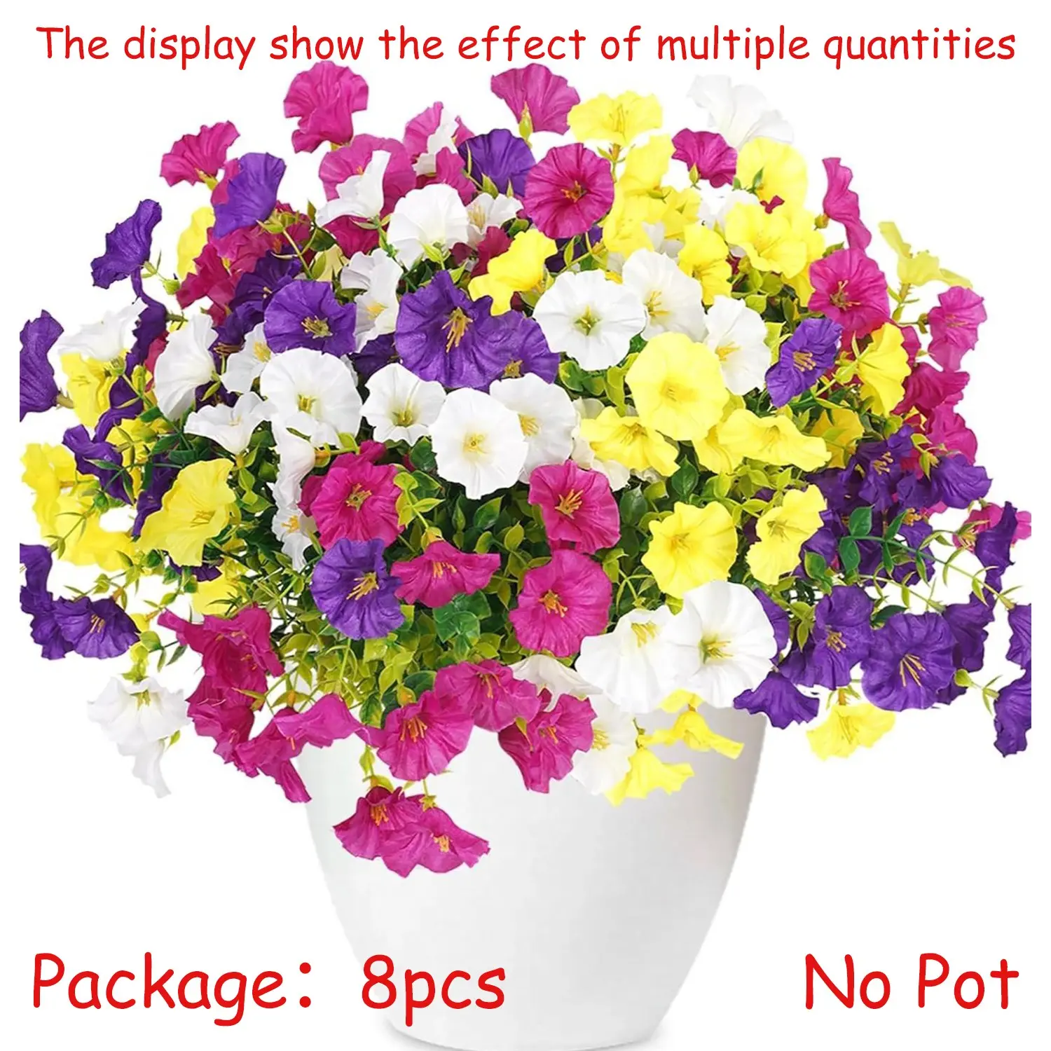 Artificial Hanging Baskets Outdoor, Hanging Plant Basket, 8 Bundles Artificial Hanging Flowers Outdoors Spring Summer Decoration, No Fade Realistic Fake Hanging Baskets for Porch Patio Balcony Home Yard Decor, Outdoor Decorations