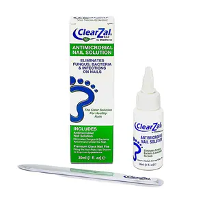 ClearZal Antimicrobial BAC Nail Solution Fungal Nail Treatment 1 Ounce Kills Fungus, Bacteria and Viruses Nail Care  with premium glass nail file