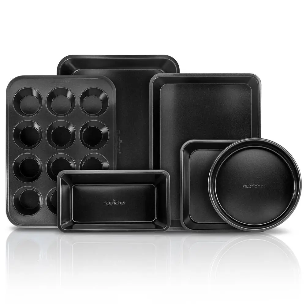 6-Pieces Stackable Non-Stick Bakeware Set - Black | Carbon Steel Baking Pan Set - Heat Resistant Up to 446°F, Dishwasher Safe - Ideal for Home Baking Cake, Cookies, Lasagna & More