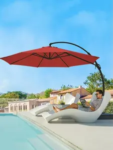 LAUSAINT HOME Patio Umbrella with Sturdy Base, Heavy-Duty Curved Offset Cantilever Patio Umbrella - 11-12 ft Span, Aluminum Frame, 360° Rotation, Pedal Base, Solid Fabric, Patio Parasol for Pool, Backyard
