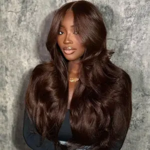 【30"=$99】13x6 Deep Lace Frontal Wig Chocolate Brown Color Human Hair Wig Body Wave Pre Plucked Natural Hairline HD Transparent Lace Frontal Wigs for Black Women
