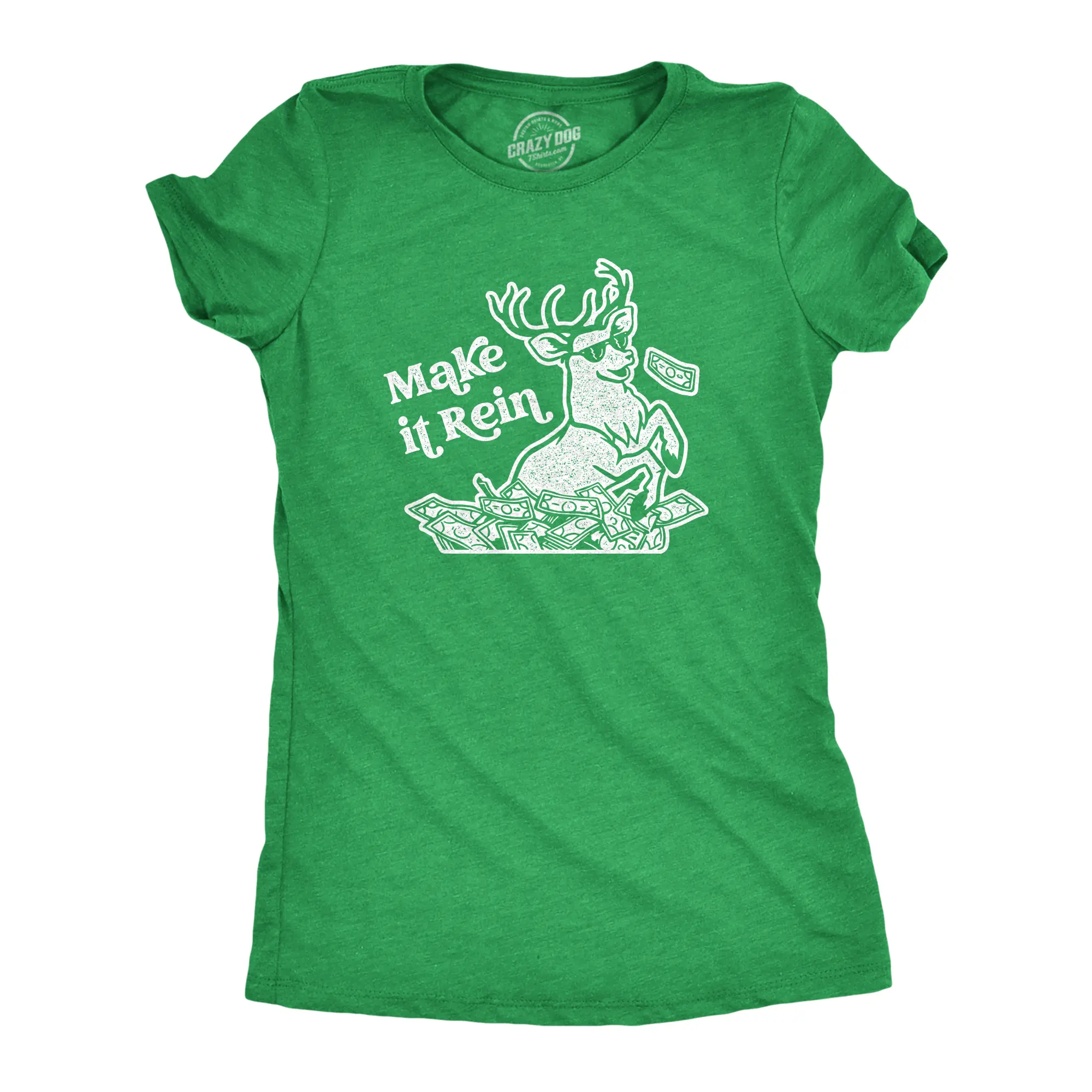 Womens Make It Rein T Shirt Funny Christmas Santa Reindeer Graphic Novelty Tee Funny Womens T Shirts Cute Vintage Fashion Casual Ladies T-Shirt Gift Christmas Tops for Women Women's Novelty Tees Green