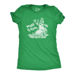 Womens Make It Rein T Shirt Funny Christmas Santa Reindeer Graphic Novelty Tee Funny Womens T Shirts Cute Vintage Fashion Casual Ladies T-Shirt Gift Christmas Tops for Women Women's Novelty Tees Green