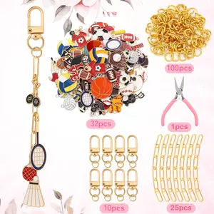168pcs Football Golden Keychain Making Kit |   Bat Sports Football Charm Jewelry Making Baseball Volleyball Ornaments Bulk for Key Ring Art Adults Women Bag Gift - Zinc Alloy by LINNO