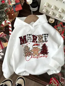 This casual, retro-inspired, versatile white hooded sweatshirt features a Christmas tree and gingerbread man print and is perfect for everyday wear. I Sweatshirt, Hoodie, Comfort Colors