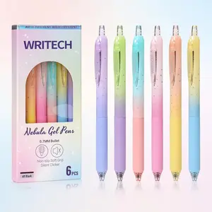 Gel Pen Set 0.7mm Black Ink Retractable 6ct Smooth Writing with Aesthetic Gradient Color Barrel for Journaling Note Taking Silent Click No Smear