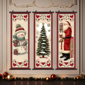 3 Count Christmas Banner Art Poster, Vintage Style Holiday Decoration, Waterproof Wall Art for Home Decor, Party Atmosphere Gift Box