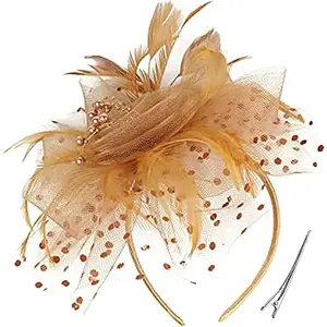 Women's Fascinators Tea Wedding Mesh Flower Pearl Feather Fascinator Hat with Headband and Clip