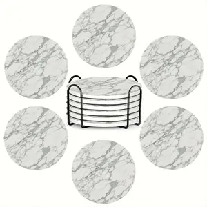 6-piece ceramic coaster set, marble pattern 5, heat-resistant and non-slip coaster, essential for home and dining table decoration, practical and elegant beverage mats, a perfect housewarming gift, Kitchen Decorative Placemat.