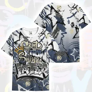 MatchYourKick Unisex Graffiti 3D T-Shirt – Grind Shine Later Drip Diffused Blue AOP T-Shirt, Oversized Streetwear Fit, Sneaker Match Tee