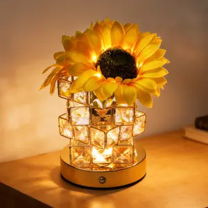 Sunflower Crystal Desk Lamp, USB Rechargeable LED Night Light with Adjustable Warm Light, Decorative Flower-Shaped Lamp for Bedroom, Living Room, and Study Desk, Stylish Home Decor Gift