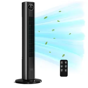ZAFRO Tower Fan for Bedroom, 90° Oscillating Fan with 12H Timer, 37”Standing Fans with Remote, Bladeless Fan with 4 Modes & 3 Speeds, Black