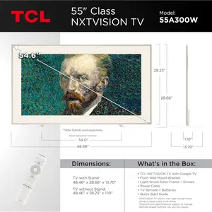 TCL NXTVISION A300W 55inch  4K QLED Art TV | Canvas Frame Design, Ultra Matte Anti-Glare Screen, Google TV, Dolby Atmos | 55"–75"