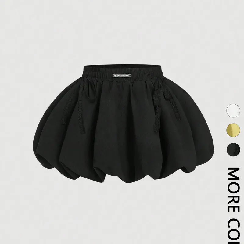 Black Bowknot Trim Floral Bubble Hem Skirt,Lined Pants, Low Waist,,Date Night Outfits Women,Going Out Outfits,Bubble Skirt,Sexy Women Outfits,Y2k Skirt,Feminine