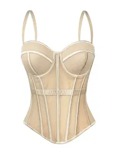 Elegant Mesh Sheer Bone Corset Top, Slimming Bodycon Solid Tank Top for Parties, Stage Performance, Women's Fashion, Womenswear