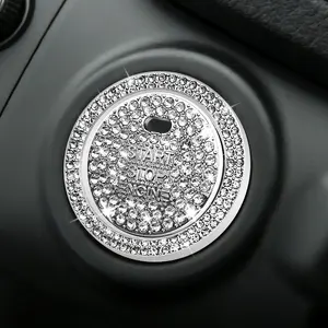 Bling Rhinestone Start Button Cover, Push Start Button Cover, Bling  Engine Start Ring Sticker,  Anti-Scratch Key  & Knob Ring for Women Girls (White with Hole, 1 count)