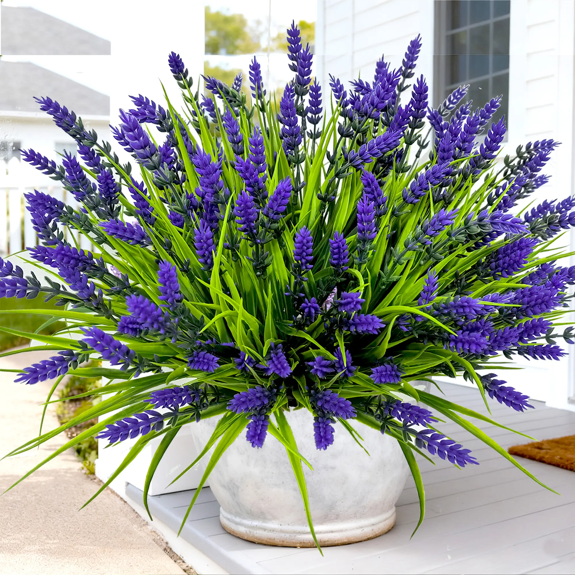 Artificial Plants Outdoor, 22 Pcs Fake Flowers UV Resistant Outdoor Artificial Lavender Flowers, Plastic Faux Plants for Porch Garden Planter Yard Window Box