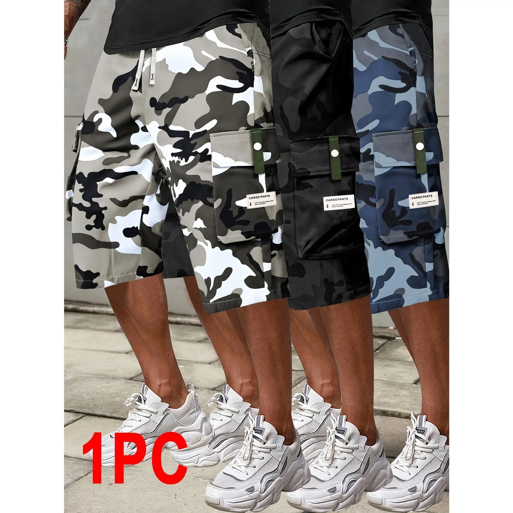 1pc Men's Camouflage Cargo Shorts with Elastic Drawstring Waist - Multiple Pockets, Regular Fit Casual Outdoor Shorts for Summer, Durable Non-Stretch Fabric, Camouflage Shorts