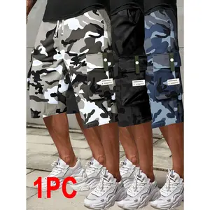 1pc Men's Camouflage Cargo Shorts with Elastic Drawstring Waist - Multiple Pockets, Regular Fit Casual Outdoor Shorts for Summer, Durable Non-Stretch Fabric, Camouflage Shorts summervibes