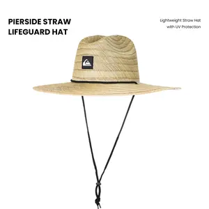 Quiksilver | Pierside Straw Lifeguard Hat - Natural | Adjustable Chin Strap | Beach & Outdoor Ready | Lightweight Straw Hat with UV Protection