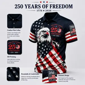 250 Years Of Freedom 1776-2026 Men's Patriotic Eagle Polo Shirt