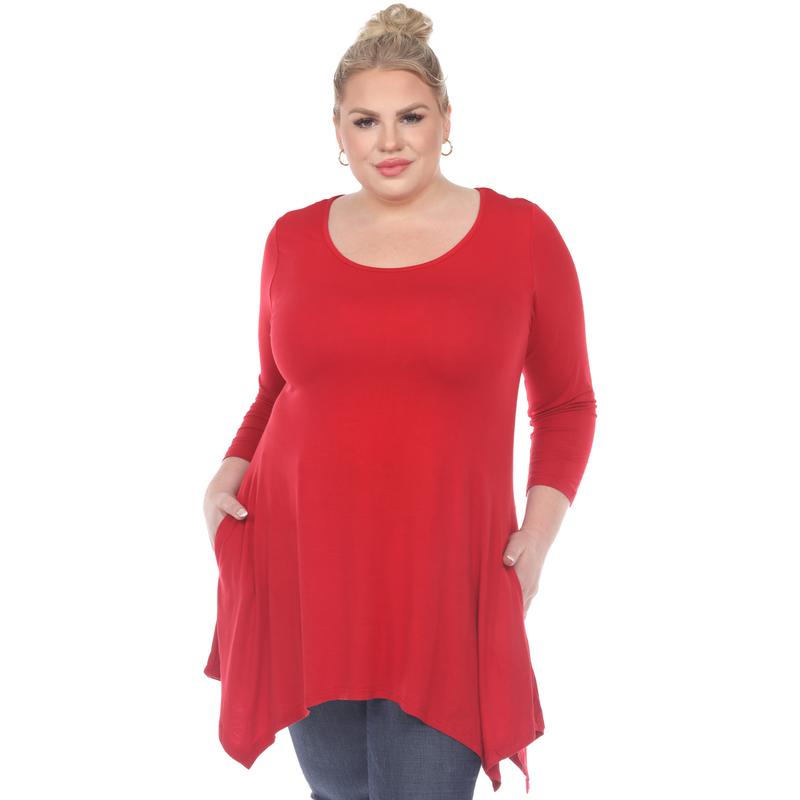 White Mark Women's Plus Size Quarter Sleeve Tunic Top with Side Pockets Comfort Blouse Womenswear