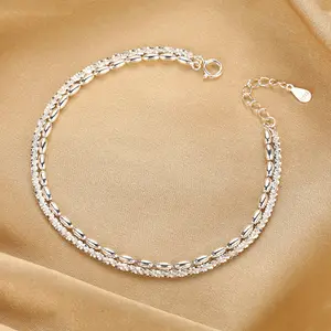 S925 Sterling Silver 2-in-1 Bracelet Anklet for Women, Double-Layer Beaded Adjustable Chain Jewelry, Minimalist Lightweight Wrist & Ankle Accessory, Gift for Her