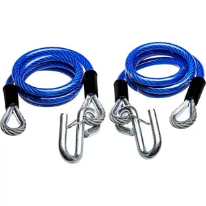 Trailer Safety Towing Cables, Self Coiling Weatherproof Vinyl Coated with Snap Hook Safety Latches, 48" Length, 2 Pack (3500 lbs Break Force)
