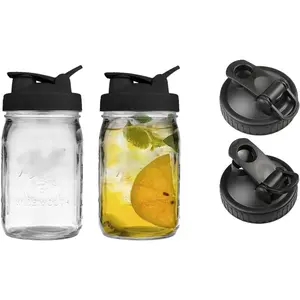 2 Pack Wide Mouth Flip Cap Mason Jar  for Mason Jars - Airtight Sealing, Leak-Proof Design, and Convenient Pouring Spout (Jars Sold Separately) (Black)