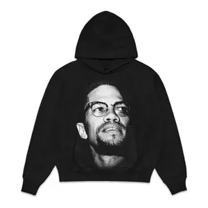 MALCOLM X JUMBO FLEECE GRAPHIC HOODIE - STREETWEAR Long Sleeve Casual Pullover Menswear Clothing Christmas
