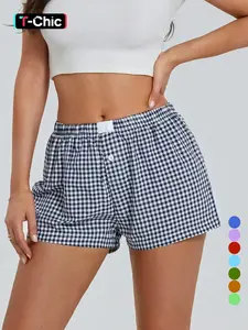 Y2K Boxer Shorts for Womens Low Waist Plaid Lounge Shorts Elastic Cute Gingham Bottoms Summer Shorts Loungewear