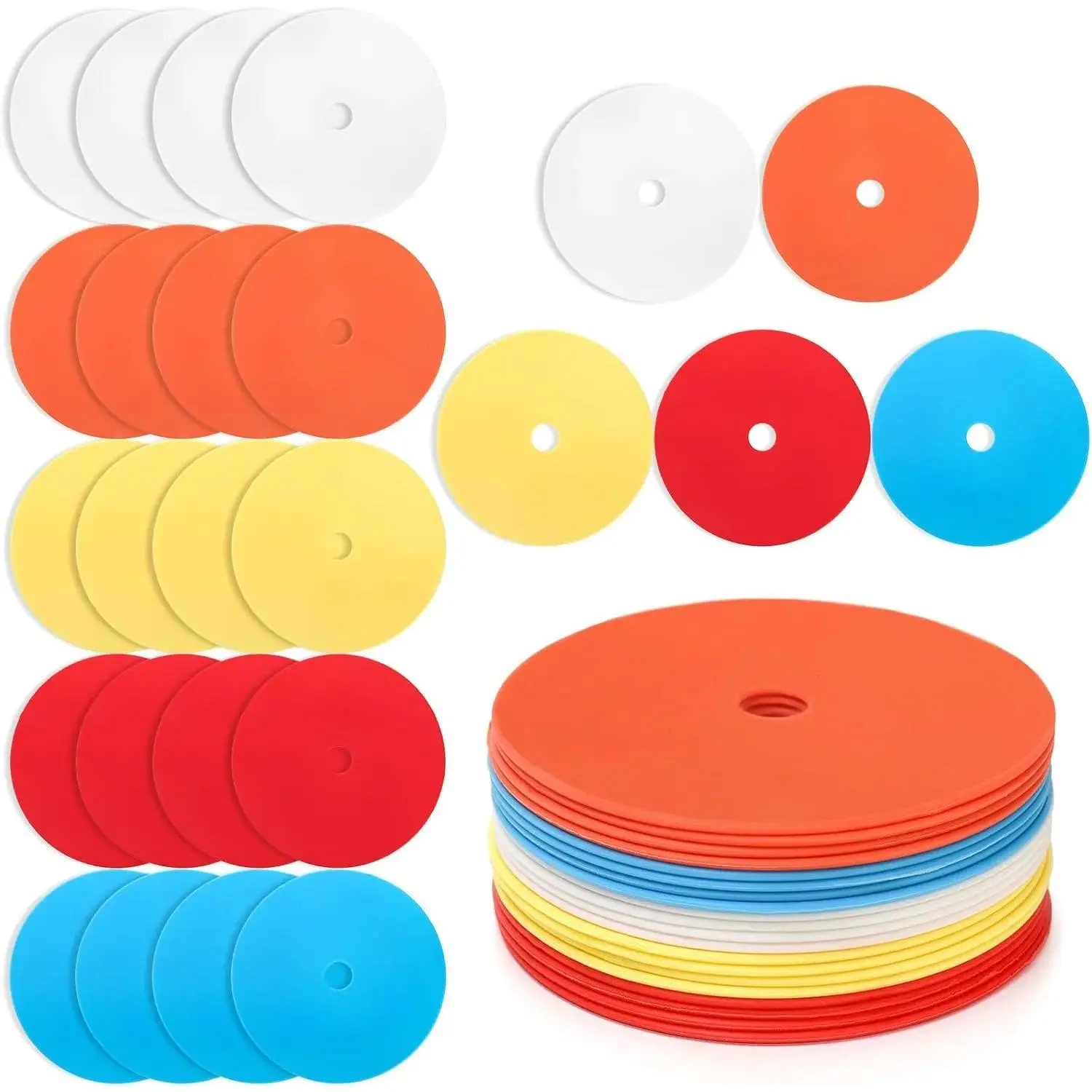 20 Pcs Flat Cones Spot Markers, 6 inch Non-Skid Floor Hole Spot Markers, Soccer Cones Field Court Markers, Flat Discs Training Field Cones for Sports Speed Agility Practice, 5 Colors