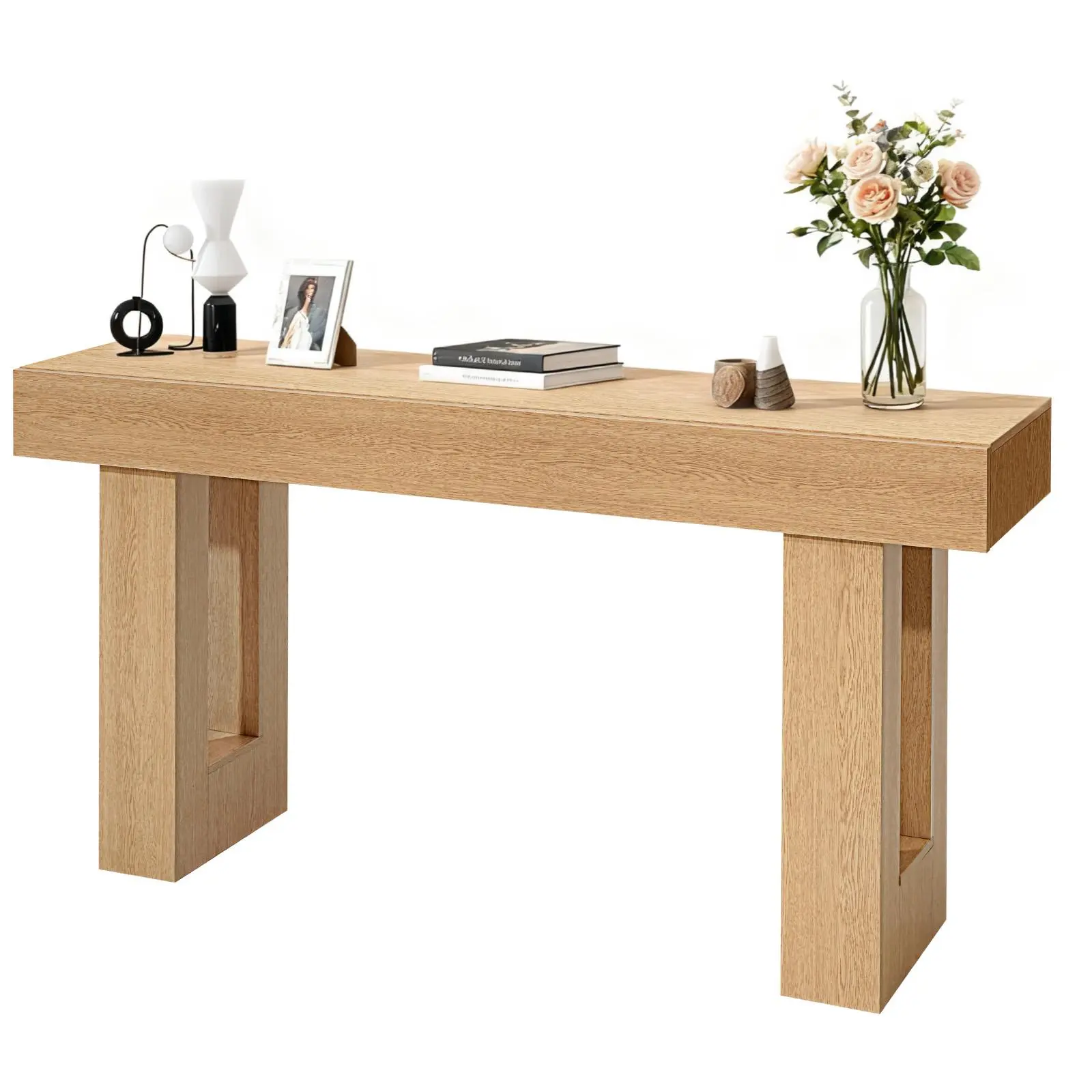 【SummerFinds】VEVOR Narrow Width Rustic Farmhouse Console Table, 63x13.8x33.5in Particleboard Rectangle Desk with Sturdy Base, 132 lbs Capacity, Quick Setup Easy Assembly, Burlywood Entryway Table for Living Rooms