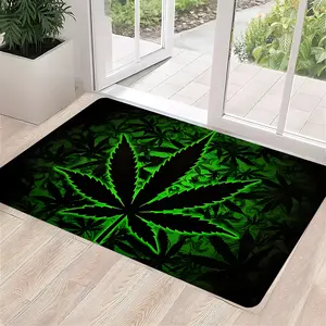 Psychedelic Cannabis Leaf Doormat, Cool Neon Green Weed Design Entrance Rug, High-end Design Highly Absorbent Floor Mats, Anti-slip Quick drying Soft Carpets, Suitable for Multi-scenario, Indoor Outdoor Entrance Carpet Home Decor, Botanical Area Rugs