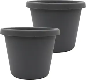 The HC Companies 20 Inch Round Prima Planter - Large Plastic Plant Pot with Rolled Rim for Indoor Outdoor Plants Flowers Herbs, Warm Gray (Pack of 2)