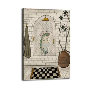 Charming Frog Bath Canvas Painting Oil Painting Wall Art Canvas Poster Decorative Painting Corridor Decoration Home