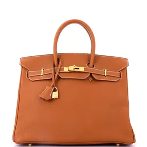Pre-owned HERMÈS Leather Tote Bags REBAG Hermes Birkin Handbag Gold Togo with Gold Hardware 35 by Rebag