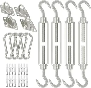 Shade Sail Hardware Kit, 6 Inch Outdoor Sun Sail Accessories, 304 Stainless Steel Turnbuckles & Brackets for Triangle/Rectangle Sails, Heavy Duty Awning Attachment Set (44 Pcs)