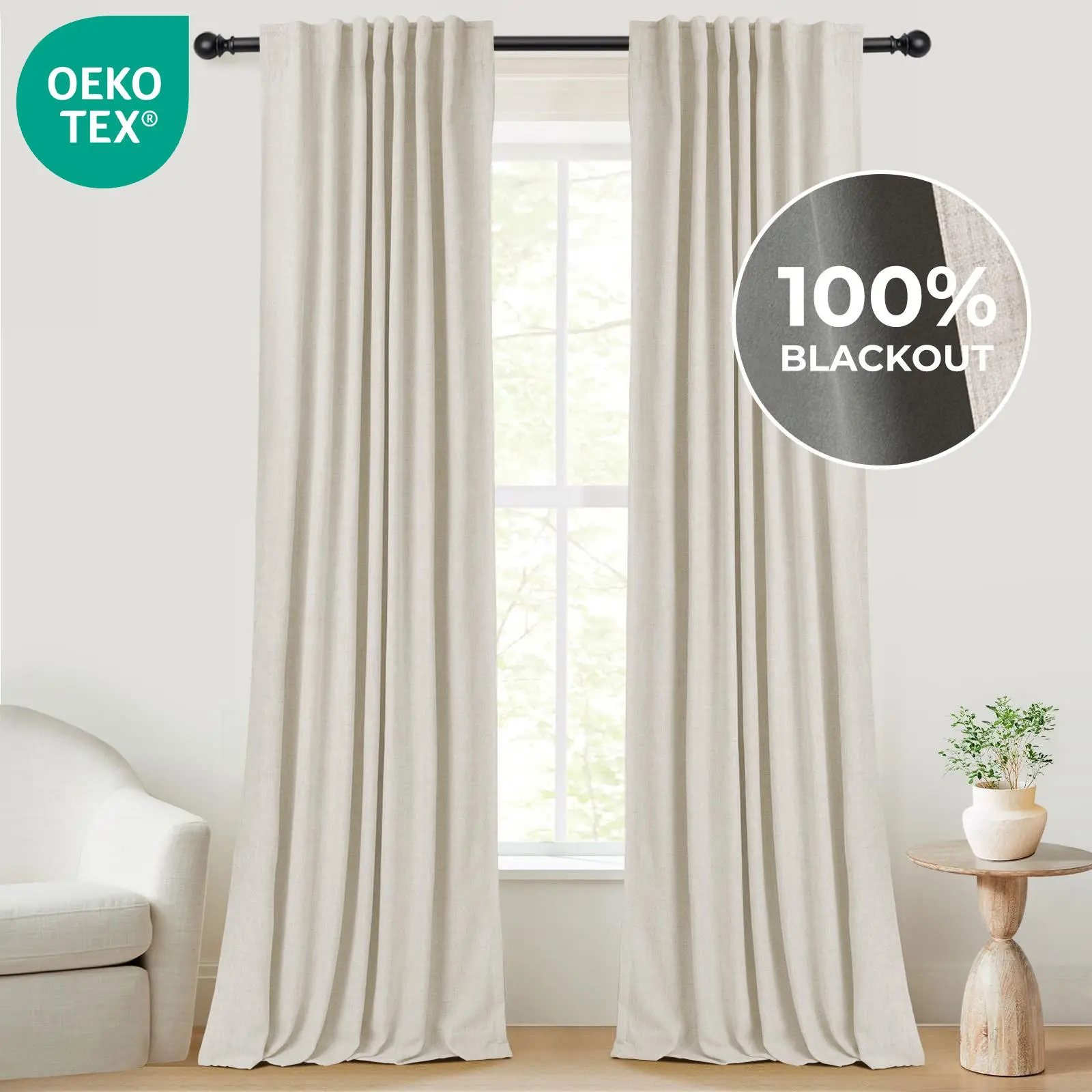 Inovaday | Blackout Curtains-2pcs Linen Curtains For Bedroom, Living Room-Neutral Thermal Insulated Curtains-Back Tab/Rod Pocket Hanging Style-Window Curtains,Back To School Renter Friendly/Dorm Essentials,Home Essentials