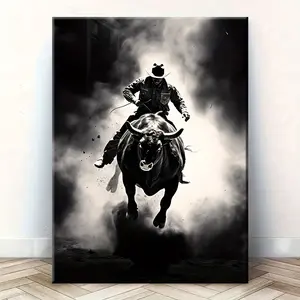1 Unique Style Solid Wood Frame Canvas Painting A_cowboy_riding_on_the_back_of_an_armored_bull_1 Perfect For Home Decoration, Festive Occasions And Gifts For Him/her. Suitable For Living Room And Bedroom, Ready To Hang, 2D
