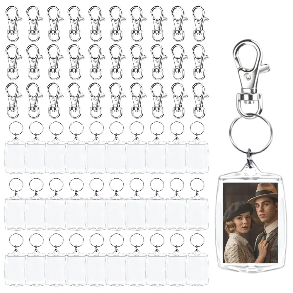 30 sets Clear Acrylic Photo Frame Keychains Blank Insert Picture Key Rings with Lobster Clasp, DIY Custom Photo Keychain for Souvenir Gift, Party Favor, Bag Pendant Craft Supplies
