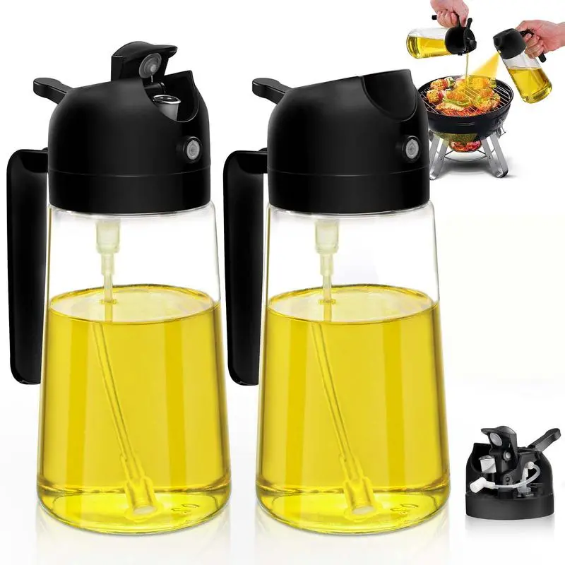 Oil Sprayer for Cooking 2pcs,2 in 1 Oil Dispenser and Oil Sprayer Kitchen Gadgets-16oz Glass Oil Spray Bottle,Mist Olive Oil Dispenser for Kitchen,Air Fryer,Salad, Grill Utensils Kitchenware