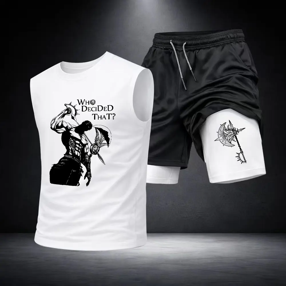 Men’s Black Workout Set Sleeveless Tank Top & Sports Shorts 2-Piece Gym Outfit