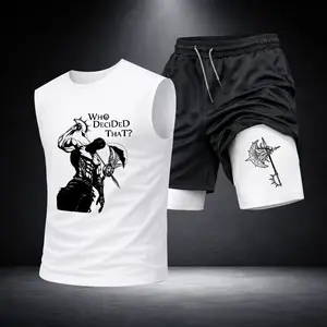 Men’s Black Workout Set Sleeveless Tank Top & Sports Shorts 2-Piece Gym Outfit
