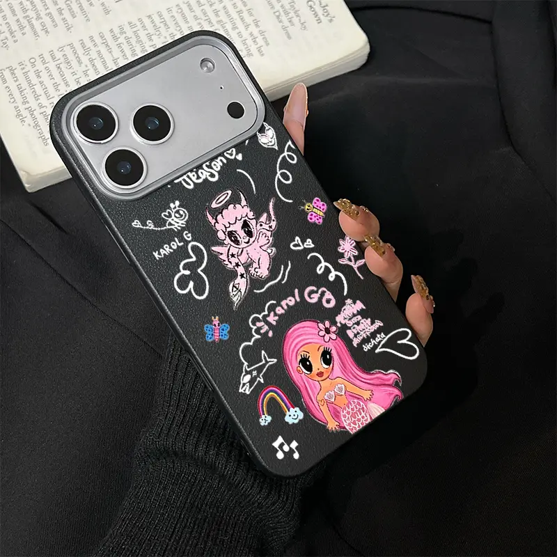 Kar G Pink Cartoon Angel and Mermaid Themed Cover for suitable for iPhone 17 Pro Max 16 15 14 13 12 11,and Samsung Galaxy Raised PC Camera Frame Slim Cover, Luxurious subtle texture Multiple Colors Suitable as a gift TPU Phone Case MUS04746xmry