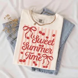 Comfort Colors Striped Sweet Summer Time Tshirt, Cherry Coquette T-shirt
