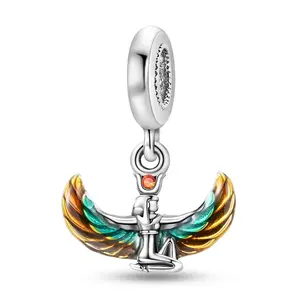 MULA Goddess of Life Pendant made of 925 Silver-plated cubic zirconia and enamel wings - fits Pandora bracelets and necklaces, ideal gift for women