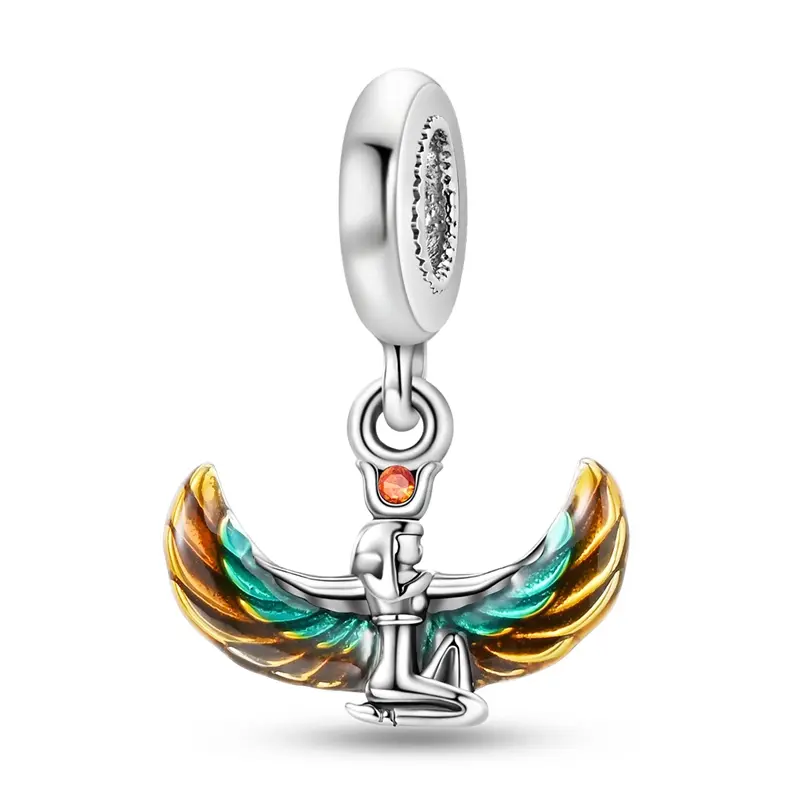 MULA Isis Goddess Pendant, 925 Silver-Plated with Hand-Painted Enamel Wings and Zirconia, Celestial Statement Jewelry for Women, Fits Pandora Bracelets, Pendant With Zirconia, Spiritual Jewelry